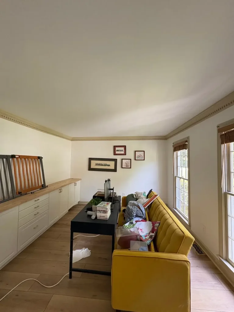 Home office repainted bright white with crown molding — MG Barillas Painting
