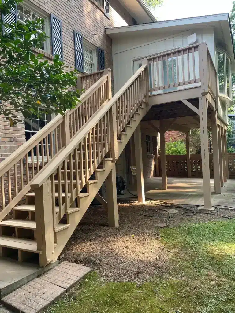 New pressure-treated deck stairs before painting — MG Barillas Painting